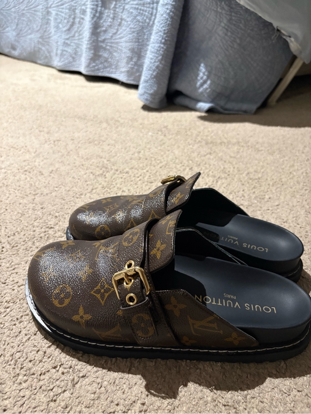 Louis Vuitton Brown Monogram Buckle Slip-On Clogs